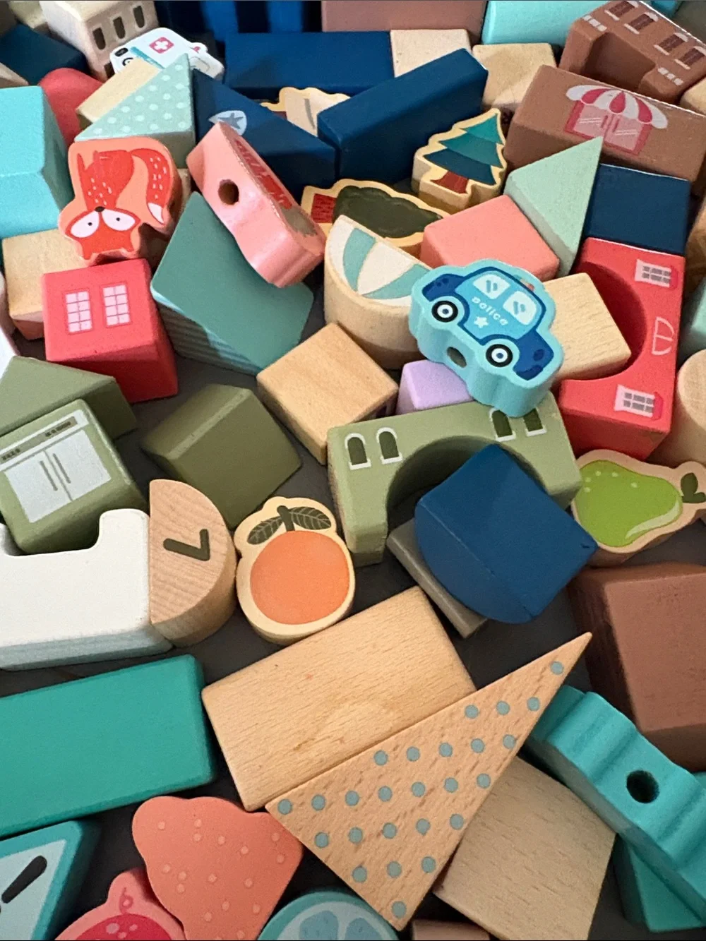 Wooden Colorful Kids Toy Building Blocks Set - Multicolor